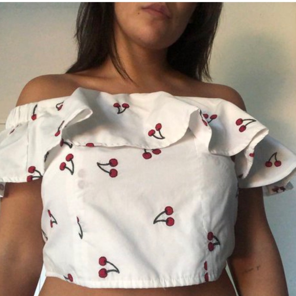 Topshop Cherry Off-Shoulder Top